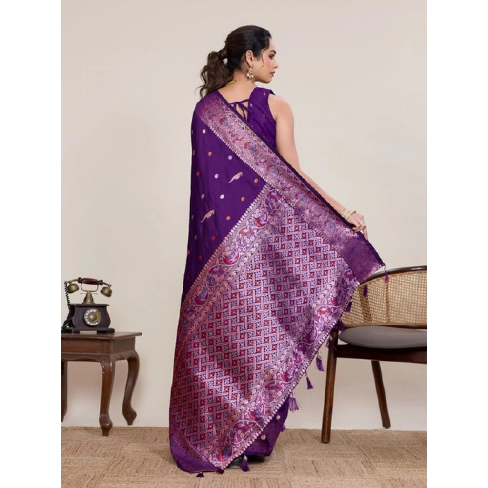 Women's Jacquard Woven Saree With Unstitched Blouse 5.5Mtr (Purple) Women's Jacquard Woven Saree With Unstitched Blouse 5.5Mtr (Purple)