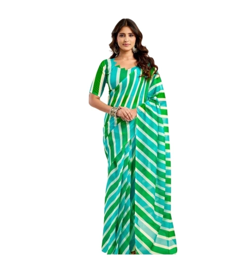 Women's Linen Cotton Printed Ready To Wear Saree With Unstitched Blouse 5.5 Mtr (Green)