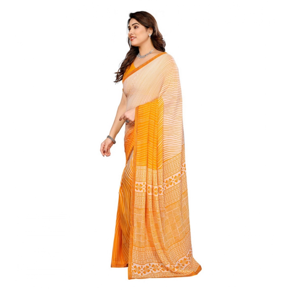 Women's Georgette Printed Saree With Unstitched Blouse 5.5Mtr (Yellow) Women's Georgette Printed Saree With Unstitched Blouse 5.5Mtr (Yellow)