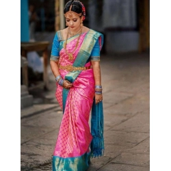 Women's Litchi silk Printed Saree With Unstitched Blouse (Pink)