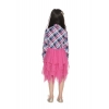 Girl's Polyster Crepe Lace Inserts Long Sleeves Dress (Pink-Blue) Girl's Polyster Crepe Lace Inserts Long Sleeves Dress (Pink-Blue)
