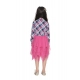 Girl's Polyster Crepe Lace Inserts Long Sleeves Dress (Pink-Blue)