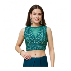 Women's Rayon Cotton Bandhani Printed Halter Neck Non Padded Blouse (Blue 38 Ready (Alterable up to 42)