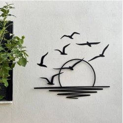 Seagulls at Sunrise Coastal Wooden Wall Decor – Black