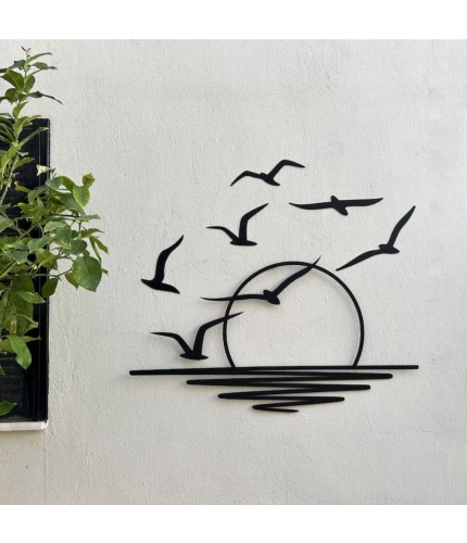 Seagulls at Sunrise Coastal Wooden Wall Decor – Black