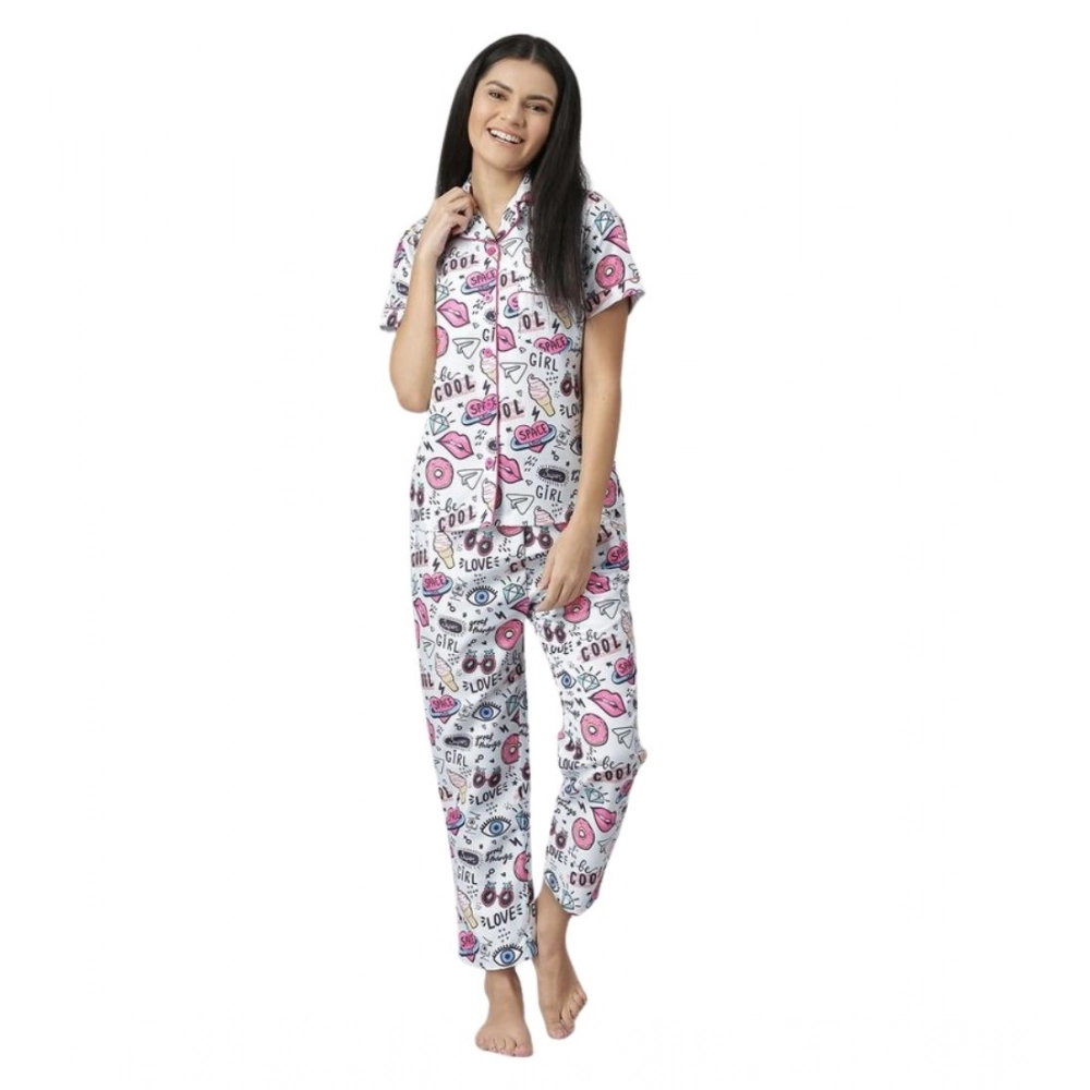 Women's Cotton Blend Printed Short Sleeve Night Suit (Multicolor) Women's Cotton Blend Printed Short Sleeve Night Suit (Multicolor)