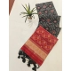 Women's Raw Silk Ikkat Saree With Unstitched Blouse 5.5Mtr (Black)