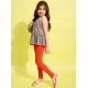 Girl's Polyester Floral One Shoulder Jeggings Set (Grey-Orange) Girl's Polyester Floral One Shoulder Jeggings Set (Grey-Orange)
