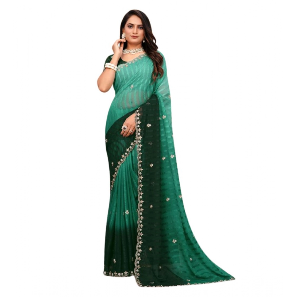 Women's Chiffon Embroidred Saree With Unstitched Blouse 5.5Mtr (Dark Green) Women's Chiffon Embroidred Saree With Unstitched Blouse 5.5Mtr (Dark Green)