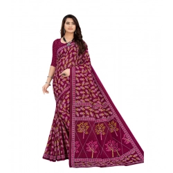 Women's Soft Pure Cotton Printed Saree With Unstitched Blouse 5.5Mtr (Wine)