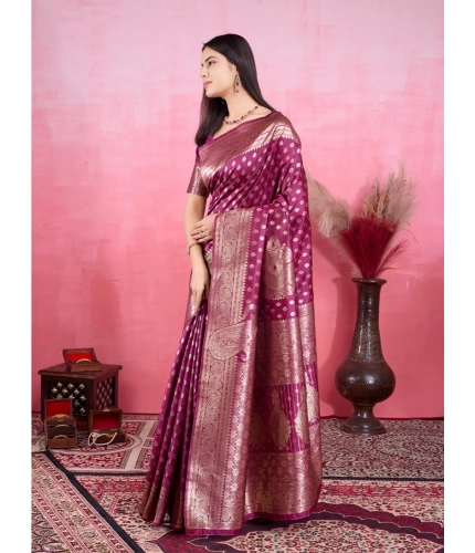 Women's Banarasi Silk Printed Saree With Unstitched Blouse 5.5Mtr (Wine) Women's Banarasi Silk Printed Saree With Unstitched Blouse 5.5Mtr (Wine)