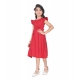 Girl's Rayon Soild Short Sleeve Round Neck Dress (Red)