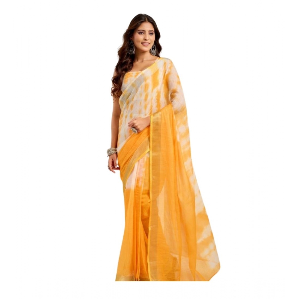 Women's Linen Cotton Printed Ready To Wear Saree With Unstitched Blouse 5.5 Mtr (Yellow) Women's Linen Cotton Printed Ready To Wear Saree With Unstitched Blouse 5.5 Mtr (Yellow)