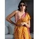 Women's Satin Crepe Printed Saree With Unstitched Blouse 5.5Mtr (Mustard)