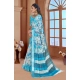 Women's Printed Cotton Linen Saree withPrinted  Saree With Unstitched Blouse (Blue, 5-6Mtrs)
