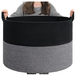 Cotton 16x14 Inch Pack of 1 Storage Basket For Clothes (Black)