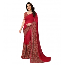 Women's Georgette Printed Saree With Unstitched Blouse 5.5Mtr (Red)