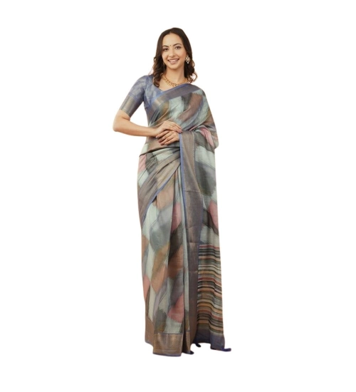 Women's Polyester Printed Saree With Unstitched Blouse 5.5 Mtr (Multicolor)