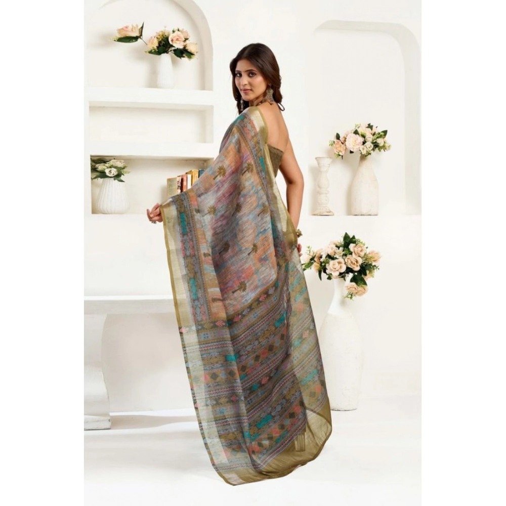 Women's Faux Linen Printed Ready to wear Saree With Unstitched Blouse 5.5Mtr (Multicolor) Women's Faux Linen Printed Ready to wear Saree With Unstitched Blouse 5.5Mtr (Multicolor)
