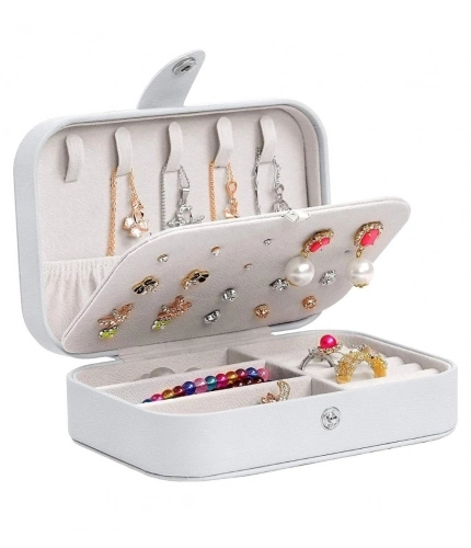 PU Leather Solid Jewelry Storage Box (White-Cream)