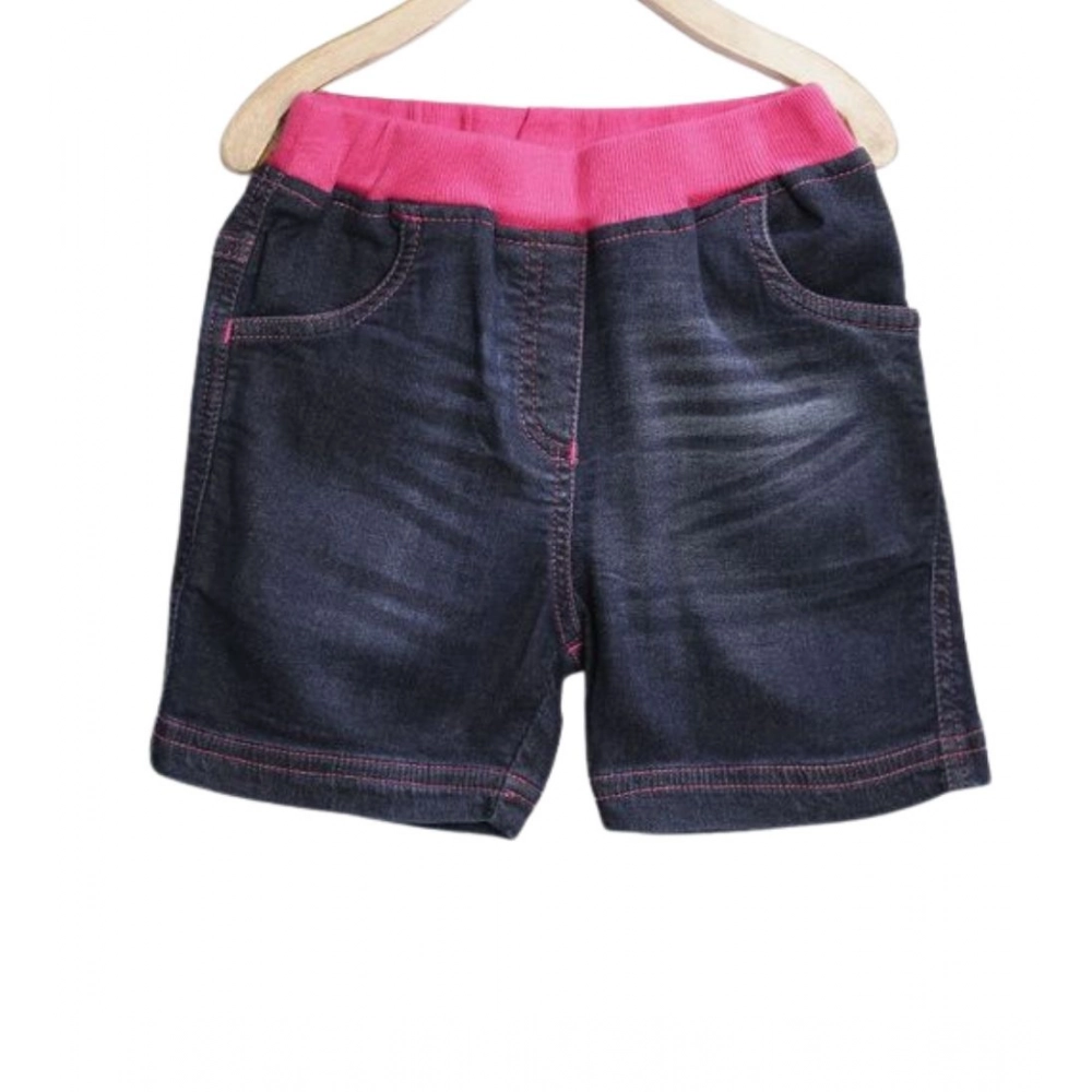 Girl's Denim Ribbed Elasticated Shorts (Pink-Blue) Girl's Denim Ribbed Elasticated Shorts (Pink-Blue)