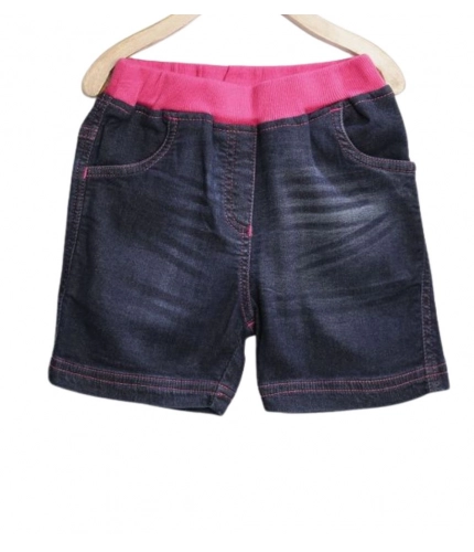 Girl's Denim Ribbed Elasticated Shorts (Pink-Blue)