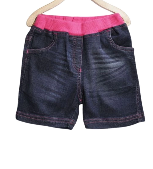 Girl's Denim Ribbed Elasticated Shorts (Pink-Blue)