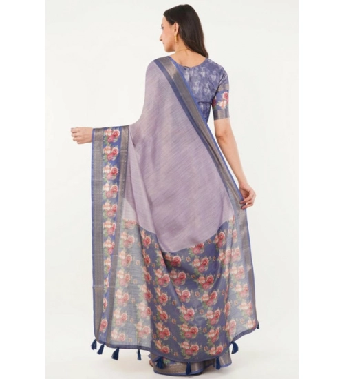 Women's Polyester Printed Saree With Unstitched Blouse 5.5 Mtr (Purple)