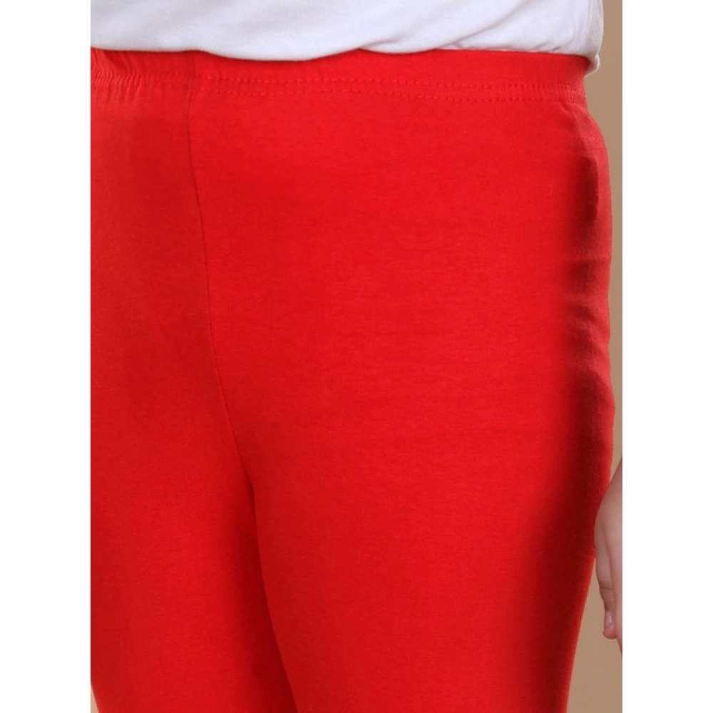 Girl's Cotton Lycra Solid Elasticated Leggings (Red) Girl's Cotton Lycra Solid Elasticated Leggings (Red)