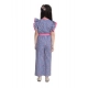 Girl's Cotton Striped Flutter Jumpsuit (Blue-Pink)