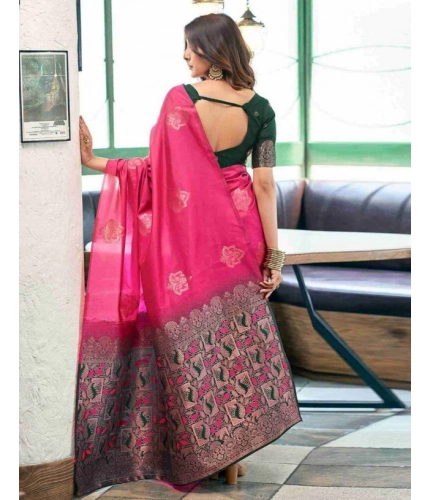 Women's Soft Lichi Silk Printed Saree With Unstitched Blouse 5.5Mtr (Pink) Women's Soft Lichi Silk Printed Saree With Unstitched Blouse 5.5Mtr (Pink)