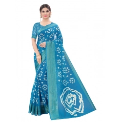 Women's Cotton Silk Bandhni Saree With Unstitched Blouse 5.5Mtr (Sky Blue)