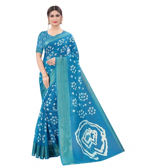 Women's Cotton Silk Bandhni Saree With Unstitched Blouse 5.5Mtr (Sky Blue)