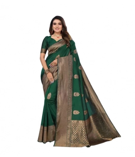 Women's Soft Lichi Silk Printed Saree With Unstitched Blouse 5.5Mtr (Green)