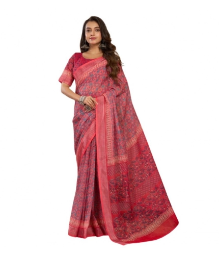 Women's Faux Linen Geometric Print Ready to wear Saree With Unstitched Blouse 5.5Mtr (Red) Women's Faux Linen Geometric Print Ready to wear Saree With Unstitched Blouse 5.5Mtr (Red)