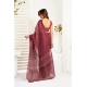 Women's Linen Cotton Printed Ready To Wear With Pocket Saree With Unstitched Blouse 5.5 Mtr (Maroon)