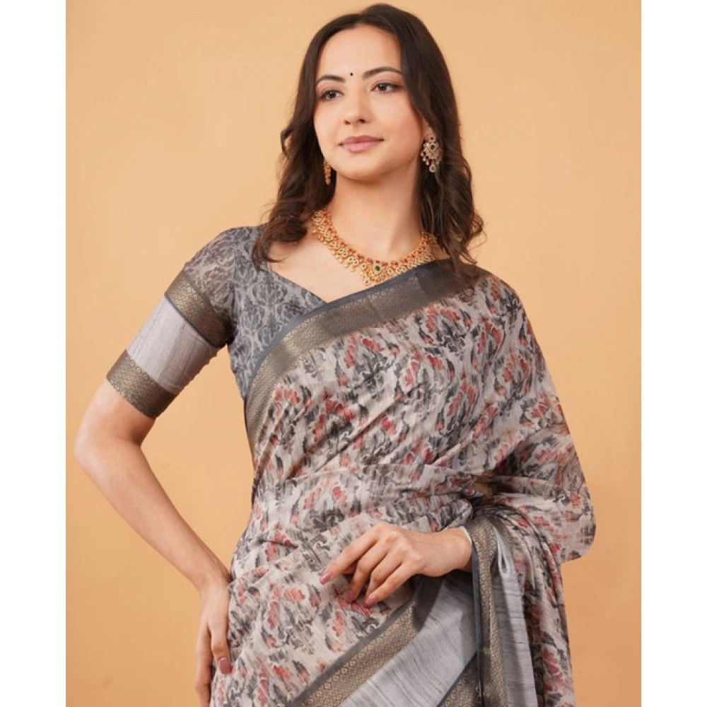 Women's Polyester Printed Saree With Unstitched Blouse 5.5 Mtr (Multicolor)