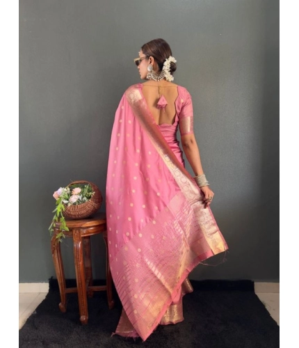 Women's Satin Printed Saree With Unstitched Blouse 5.5Mtr (Pink)