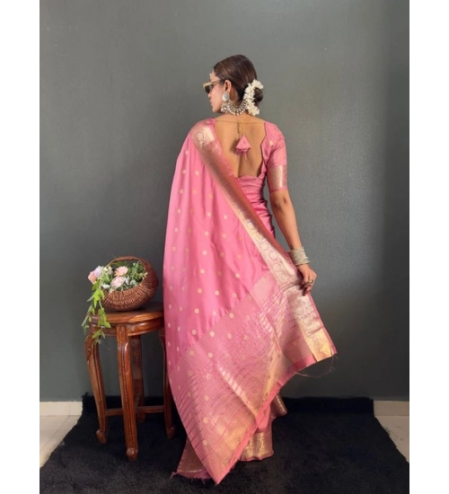Women's Satin Printed Saree With Unstitched Blouse 5.5Mtr (Pink)