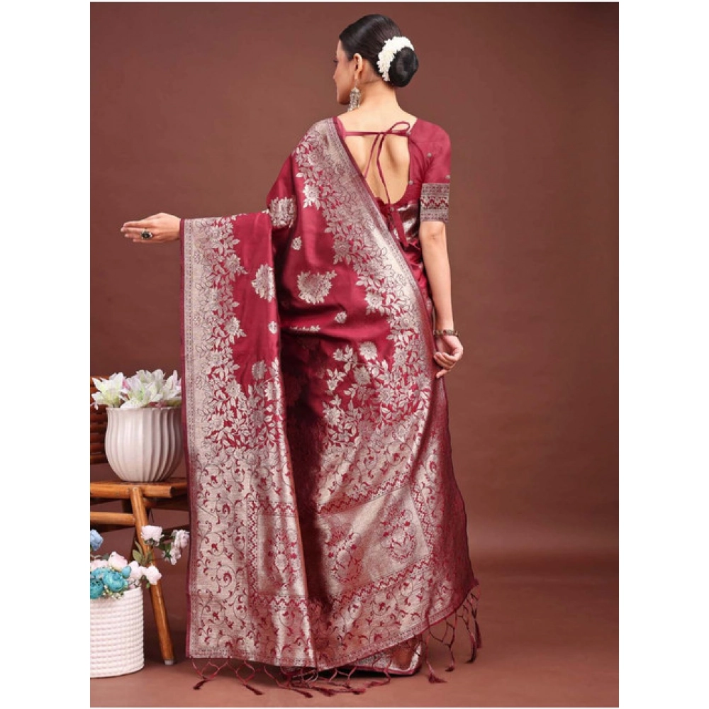 Women's Banarasi Silk Printed Saree With Unstitched Blouse 5.5Mtr (Maroon) Women's Banarasi Silk Printed Saree With Unstitched Blouse 5.5Mtr (Maroon)