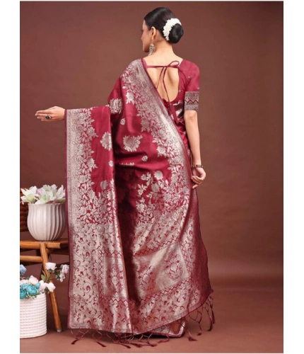 Women's Banarasi Silk Printed Saree With Unstitched Blouse 5.5Mtr (Maroon) Women's Banarasi Silk Printed Saree With Unstitched Blouse 5.5Mtr (Maroon)