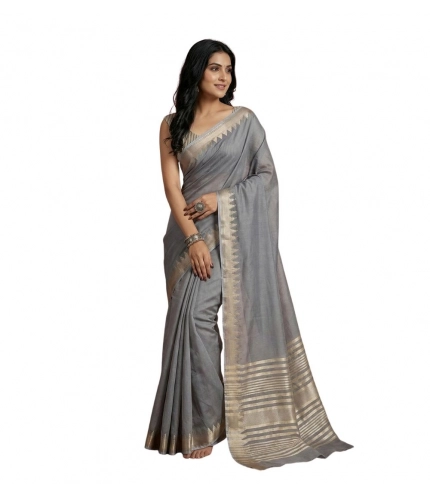 Women's Cotton Printed Saree With Unstitched Blouse 5.5Mtr (Gray)