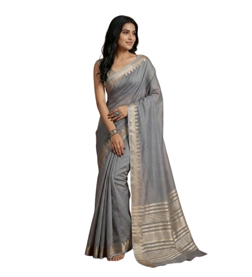 Women's Cotton Printed Saree With Unstitched Blouse 5.5Mtr (Gray)