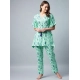 Women's Rayon Floral Kaftan Sleeve Night Suit (Green - Blue) Women's Rayon Floral Kaftan Sleeve Night Suit (Green - Blue)