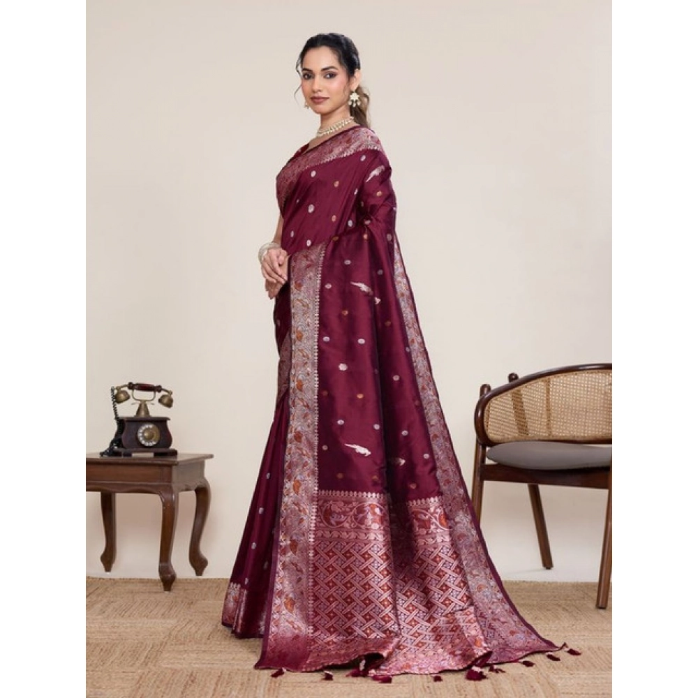 Women's Jacquard Woven Saree With Unstitched Blouse 5.5Mtr (Maroon) Women's Jacquard Woven Saree With Unstitched Blouse 5.5Mtr (Maroon)