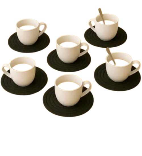 Cotton 6 Pcs Set Tea Coaster 6 Pcs Set (Black)