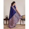 Women's Jacquard Woven Saree With Unstitched Blouse 5.5Mtr (Navy)