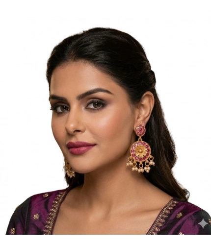 Women's Zinc Alloy Gold Plated Chandbali Earrings (Multicolor)