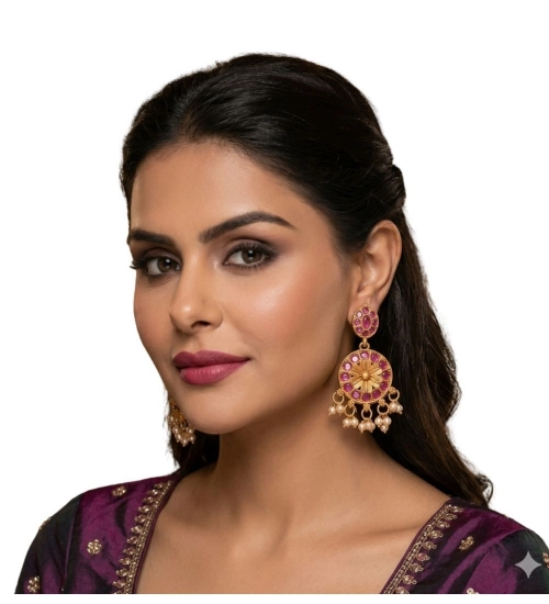 Women's Zinc Alloy Gold Plated Chandbali Earrings (Multicolor)