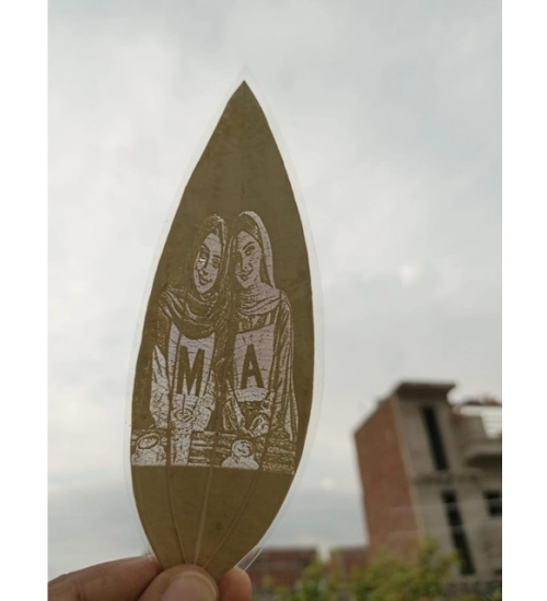 Custom Friendship Portrait Engraved on Natural Leaf